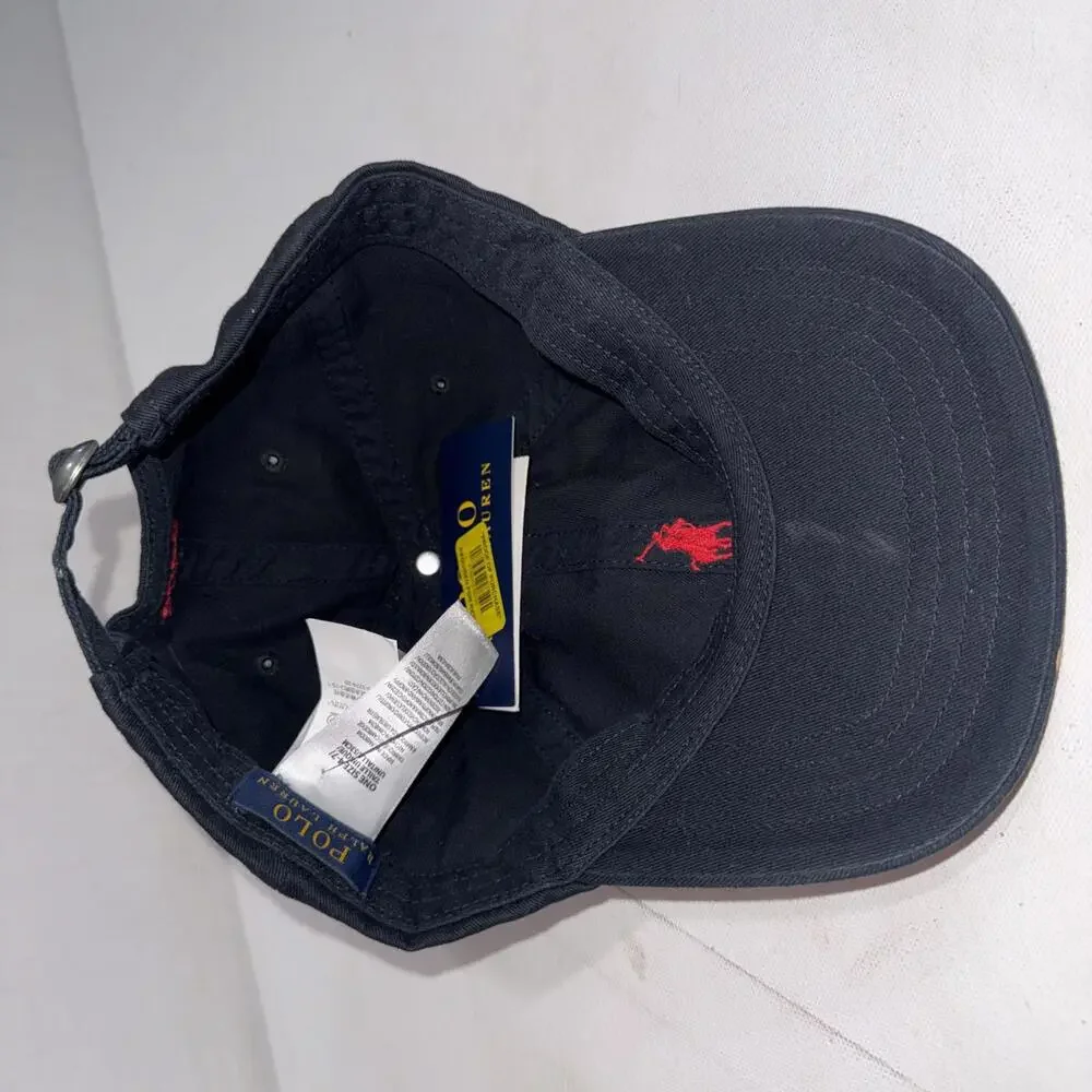 Polo Ralph Lauren Black Strapback Cap Red‎ Pony Size 4-7 Hat New With Defects